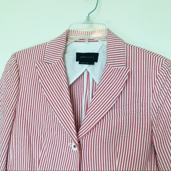 ♥️ BCBC Maxazria Red & White Seersucker Blazer - Picture 7 of 10